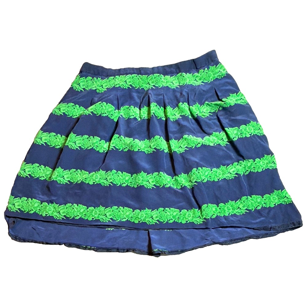 J.CREW Women's Striped Pleated A-Line Silk Mini Skirt, Blue Green, Size 8